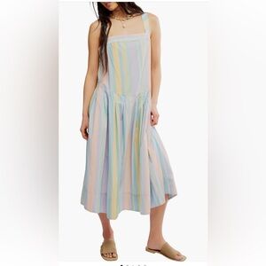 Free People Primavera Stripe Cotton Midi Dress Small new with tags NWT‎